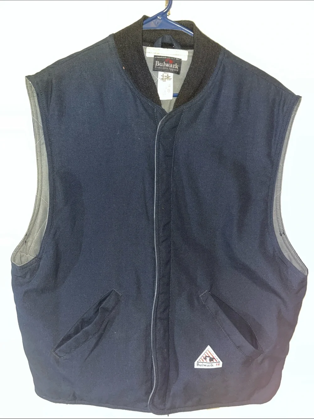 Bulwark FR Fire Retardent Work Quilted Navy Blue Snap Vest Jacket XL Men’s
